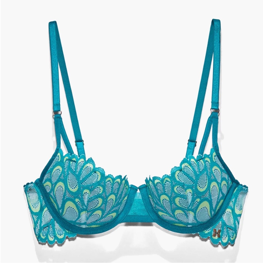 Savage X Fenty Sorry Not Sorry DEEP TEAL/KELLY GREEN Bra  Panty Set 34DD Large
